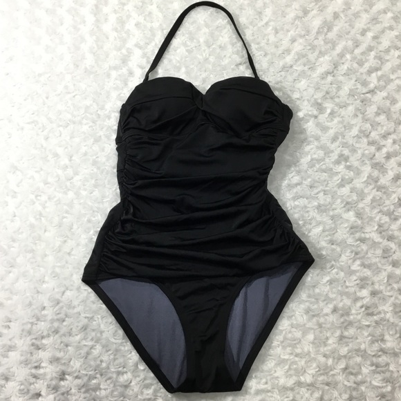 Victoria’s Secret Twist Bandeau Tie Back Retro One-piece Swimsuit Black 32A - Picture 5 of 16